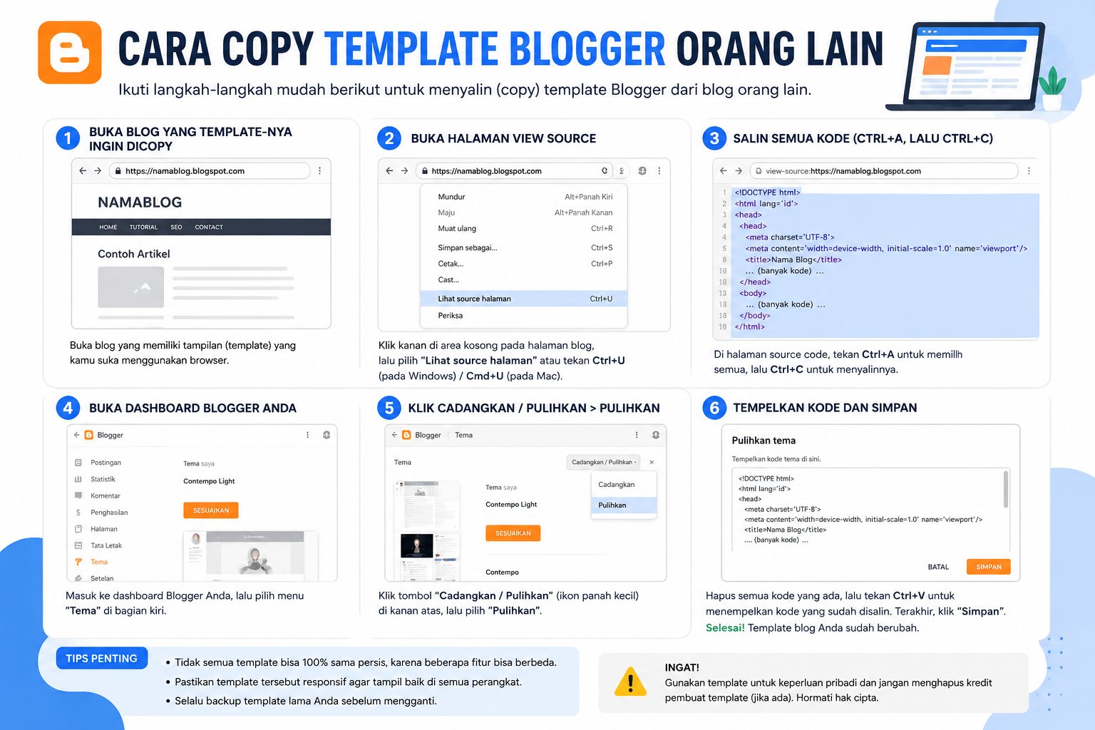 Cara Copy Template Blogger Orang Lain Dengan Mudah