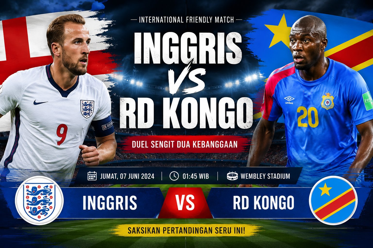 Jadwal Inggris vs RD Kongo Jadi Sorotan Laga Internasional