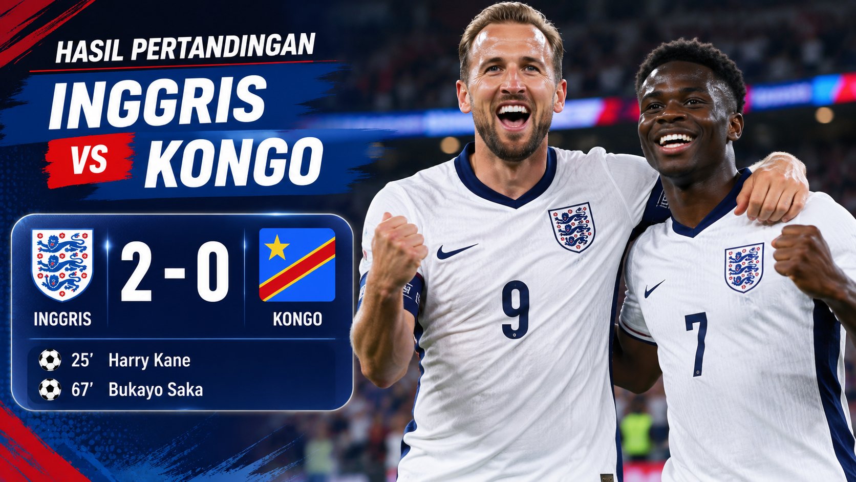 Hasil Inggris vs Kongo Jadi Sorotan Laga Internasional