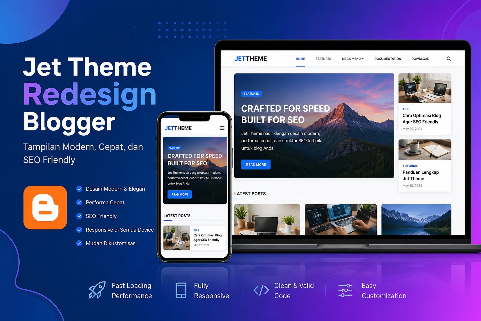 Jet Theme Redesign Blogger Template Modern SEO Friendly
