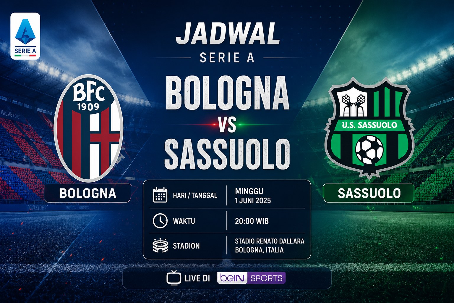 Jadwal Bologna vs Sassuolo